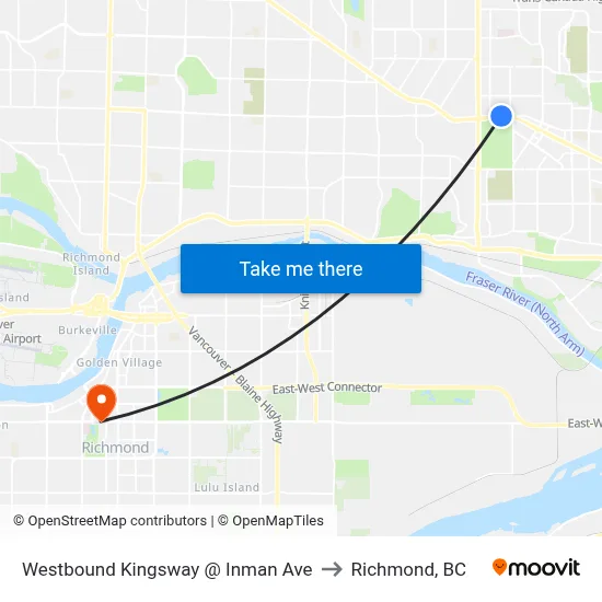Westbound Kingsway @ Inman Ave to Richmond, BC map