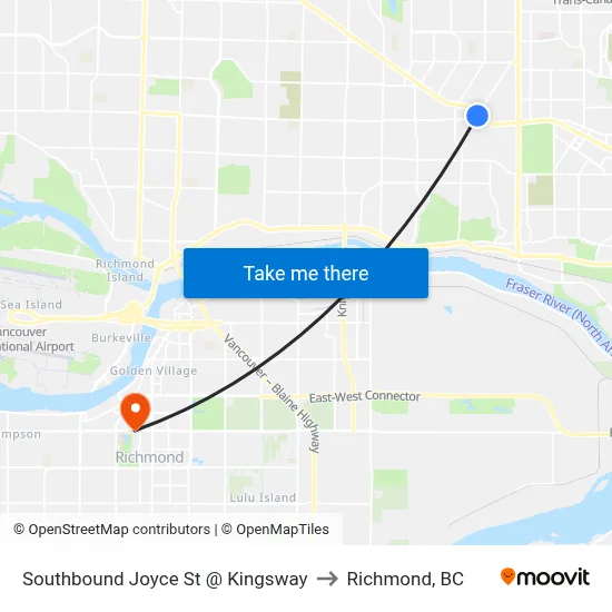 Southbound Joyce St @ Kingsway to Richmond, BC map