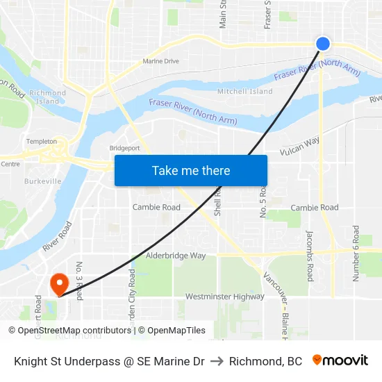 Knight St Underpass @ SE Marine Dr to Richmond, BC map