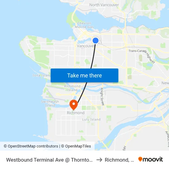 Westbound Terminal Ave @ Thornton St to Richmond, BC map