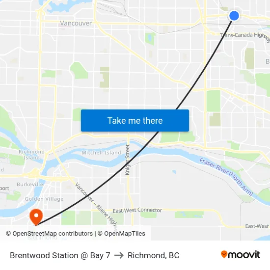 Brentwood Station @ Bay 7 to Richmond, BC map