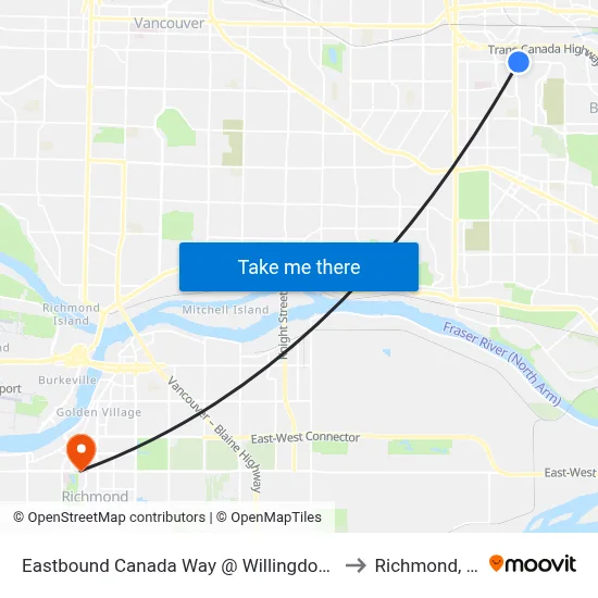 Eastbound Canada Way @ Willingdon Ave to Richmond, BC map