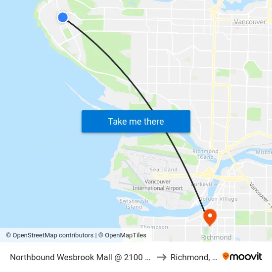 Northbound Wesbrook Mall @ 2100 Block to Richmond, BC map