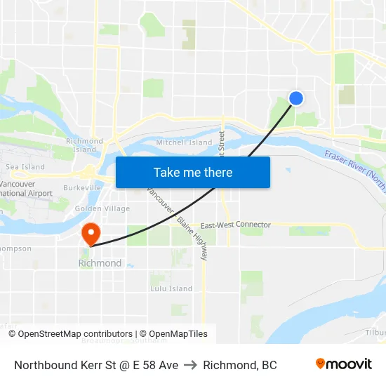 Northbound Kerr St @ E 58 Ave to Richmond, BC map