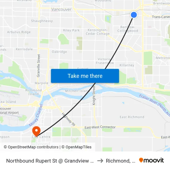 Northbound Rupert St @ Grandview Hwy to Richmond, BC map