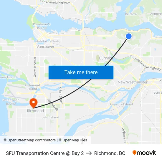 SFU Transportation Centre @ Bay 2 to Richmond, BC map