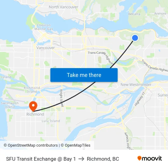 SFU Transit Exchange @ Bay 1 to Richmond, BC map