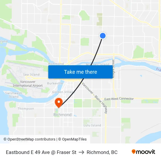 Eastbound E 49 Ave @ Fraser St to Richmond, BC map