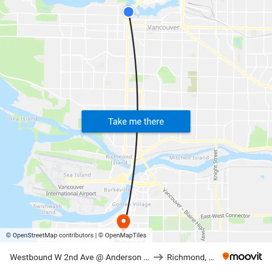 Westbound W 2nd Ave @ Anderson St to Richmond, BC map