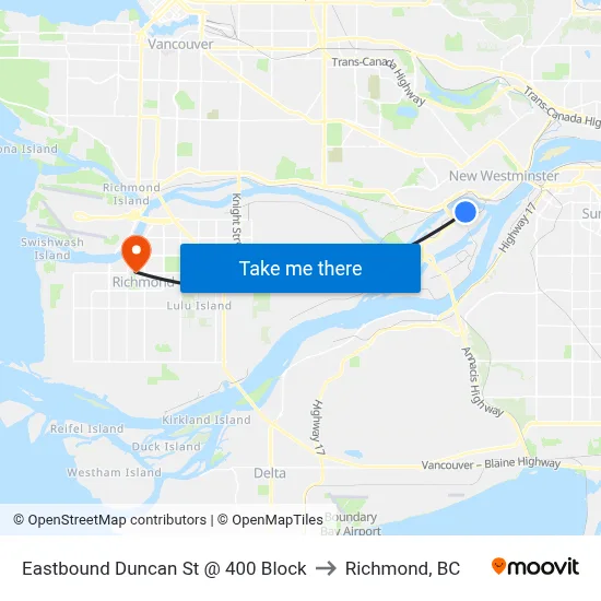 Eastbound Duncan St @ Stanley St to Richmond, BC map