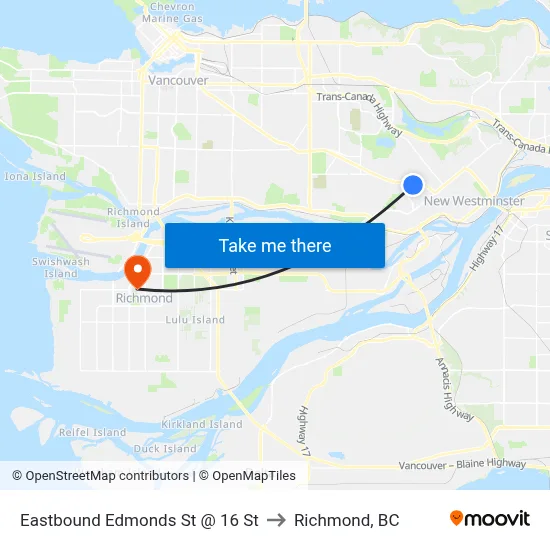 Eastbound Edmonds St @ 16 St to Richmond, BC map
