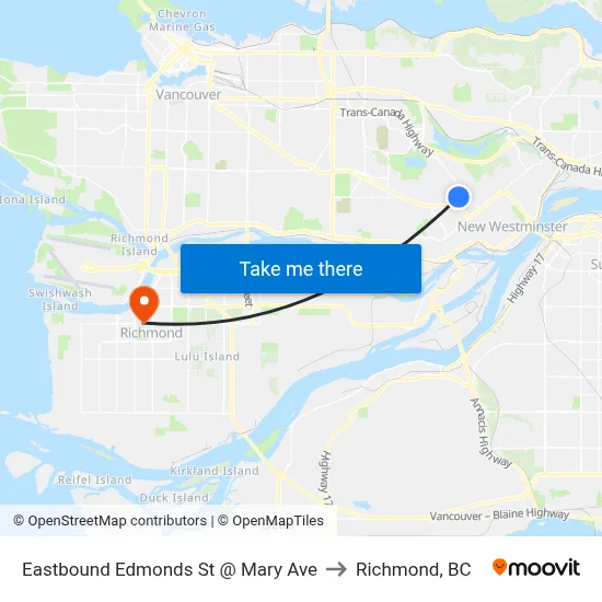 Eastbound Edmonds St @ Mary Ave to Richmond, BC map