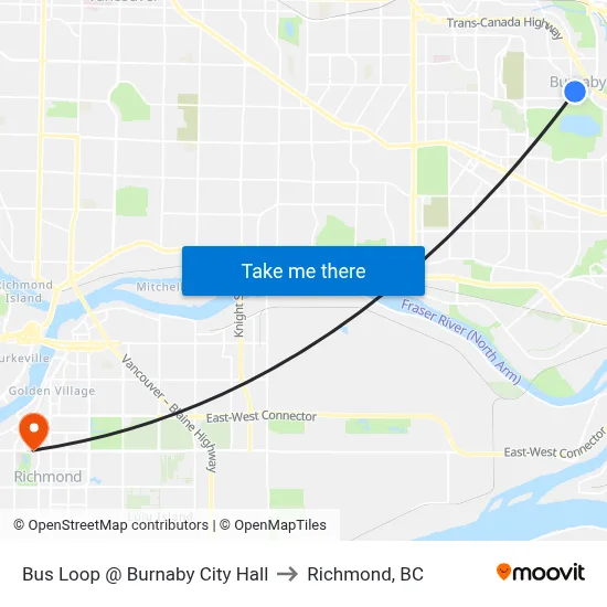 Bus Loop @ Burnaby City Hall to Richmond, BC map