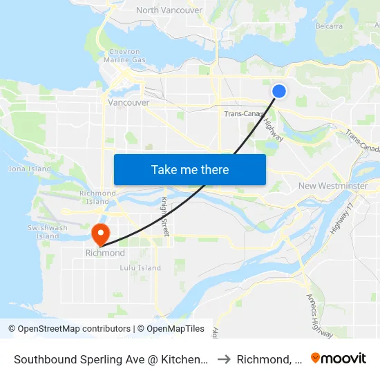 Southbound Sperling Ave @ Kitchener St to Richmond, BC map