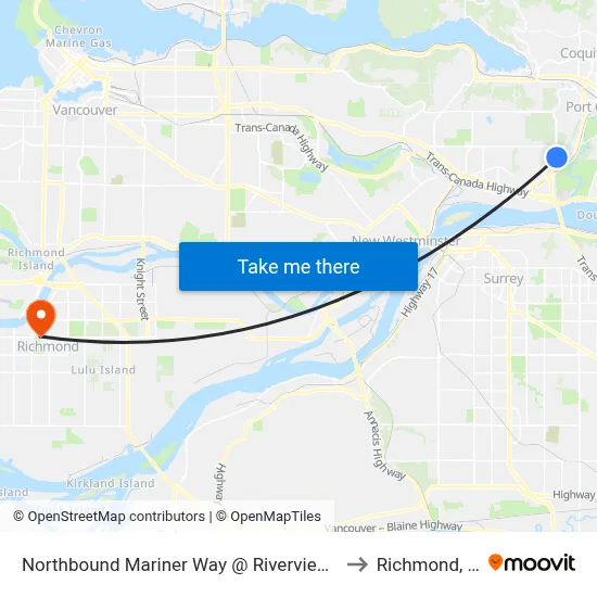 Northbound Mariner Way @ Riverview Cres to Richmond, BC map