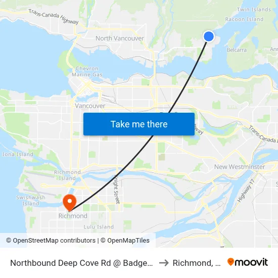 Northbound Deep Cove Rd @ Badger Rd to Richmond, BC map
