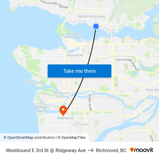 Westbound E 3rd St @ Ridgeway Ave to Richmond, BC map