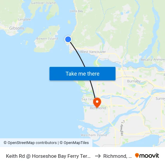 Keith Rd @ Horseshoe Bay Ferry Terminal to Richmond, BC map