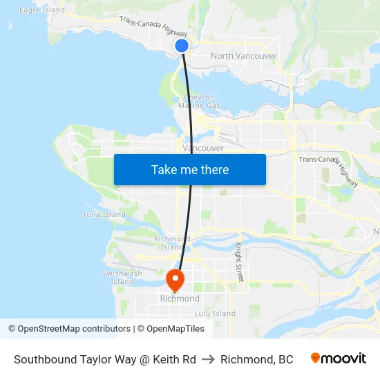 Southbound Taylor Way @ Keith Rd to Richmond, BC map