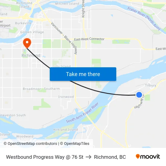 Westbound Progress Way @ 76 St to Richmond, BC map