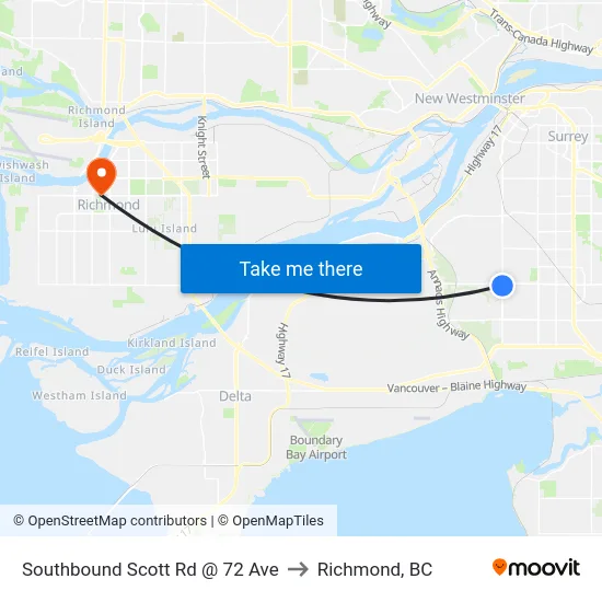 Southbound Scott Rd @ 72 Ave to Richmond, BC map