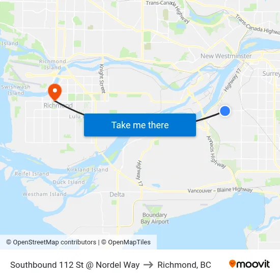 Southbound 112 St @ Nordel Way to Richmond, BC map