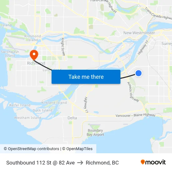 Southbound 112 St @ 82 Ave to Richmond, BC map