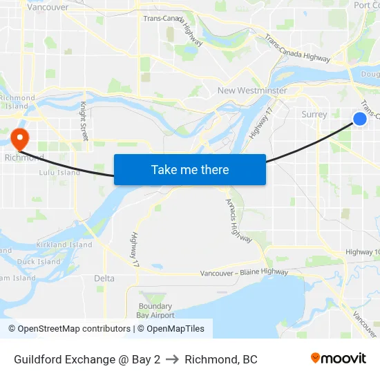Guildford Exchange @ Bay 2 to Richmond, BC map
