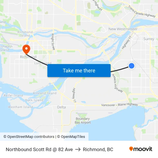 Northbound Scott Rd @ 82 Ave to Richmond, BC map