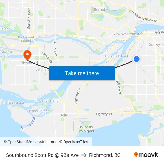 Southbound Scott Rd @ 93a Ave to Richmond, BC map
