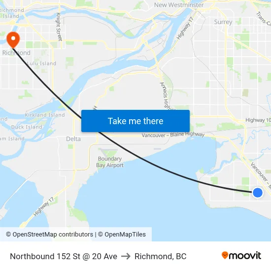 Northbound 152 St @ 20 Ave to Richmond, BC map
