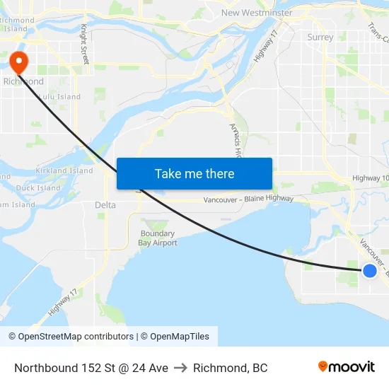 Northbound 152 St @ 24 Ave to Richmond, BC map