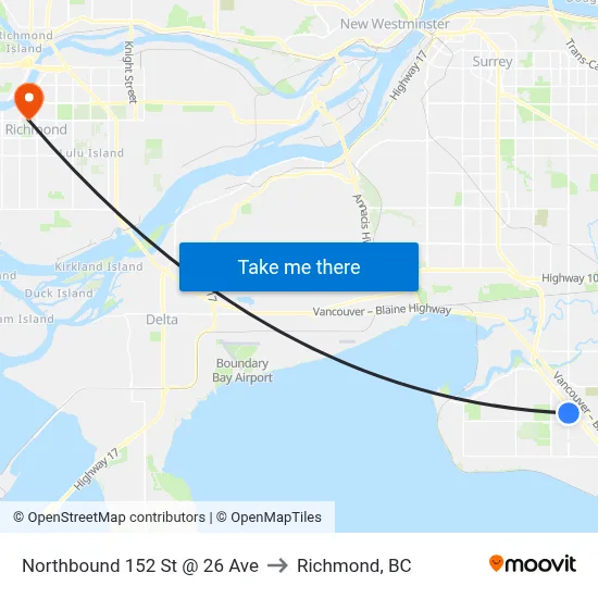 Northbound 152 St @ 26 Ave to Richmond, BC map