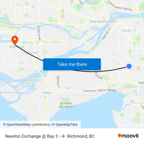Newton Exchange @ Bay 3 to Richmond, BC map