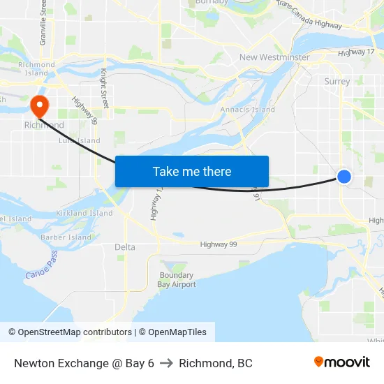 Newton Exchange @ Bay 6 to Richmond, BC map