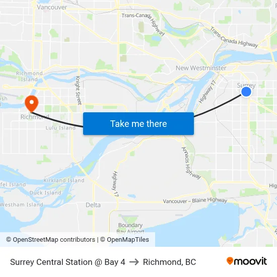 Surrey Central Station @ Bay 4 to Richmond, BC map