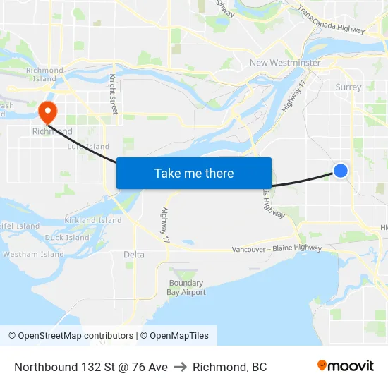 Northbound 132 St @ 76 Ave to Richmond, BC map