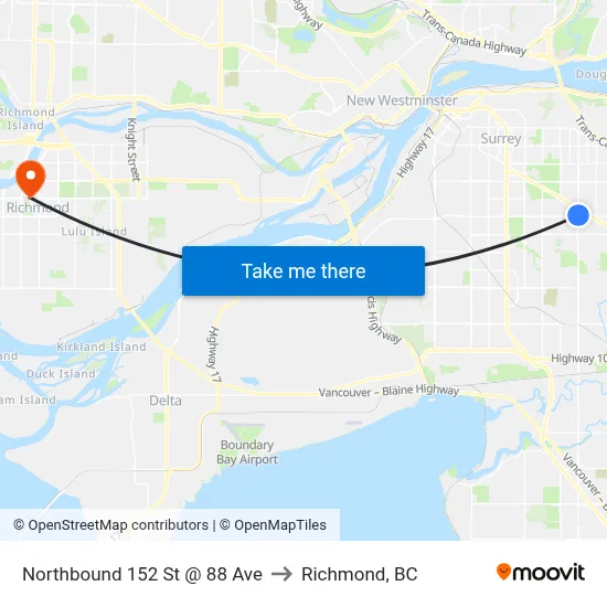 Northbound 152 St @ 88 Ave to Richmond, BC map