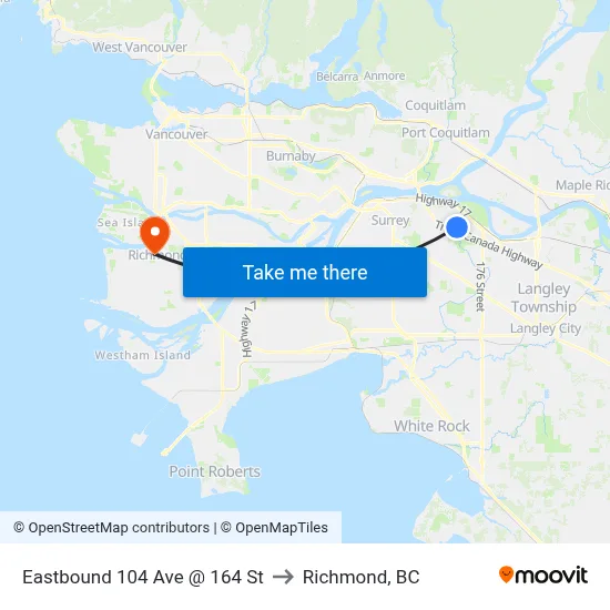 Eastbound 104 Ave @ 164 St to Richmond, BC map