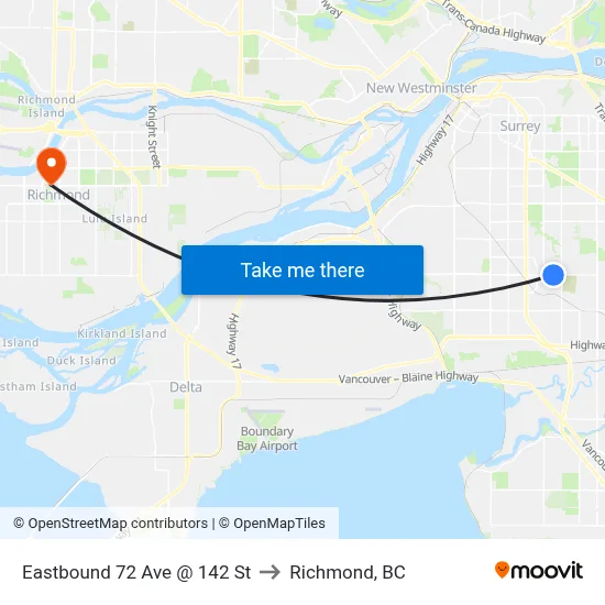 Eastbound 72 Ave @ 142 St to Richmond, BC map