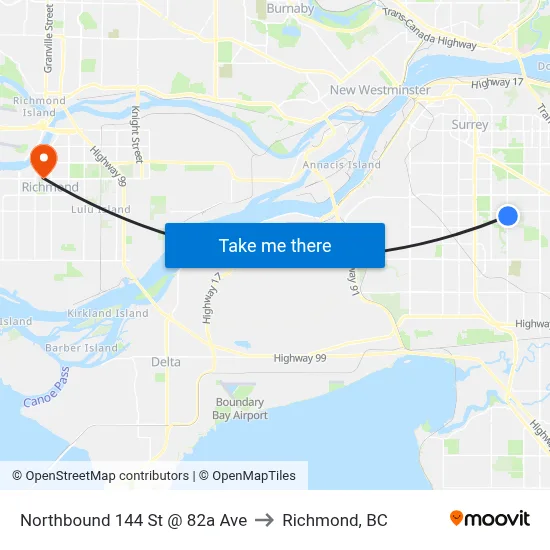 Northbound 144 St @ 82a Ave to Richmond, BC map
