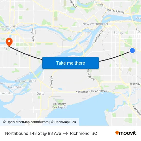 Northbound 148 St @ 88 Ave to Richmond, BC map