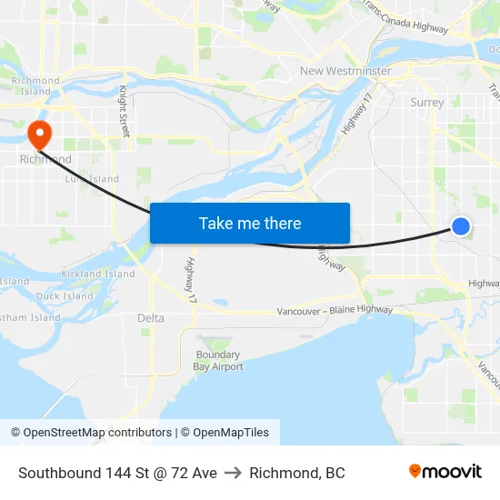 Southbound 144 St @ 72 Ave to Richmond, BC map