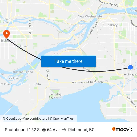 Southbound 152 St @ 64 Ave to Richmond, BC map