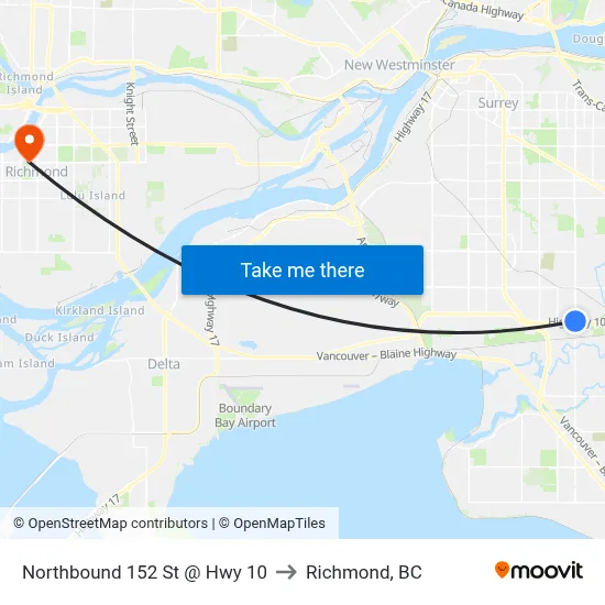 Northbound 152 St @ Hwy 10 to Richmond, BC map