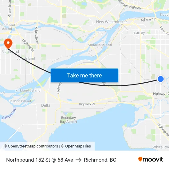 Northbound 152 St @ 68 Ave to Richmond, BC map
