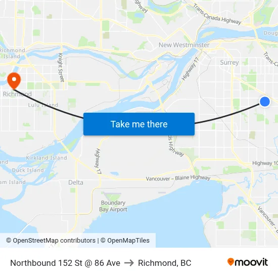 Northbound 152 St @ 86 Ave to Richmond, BC map