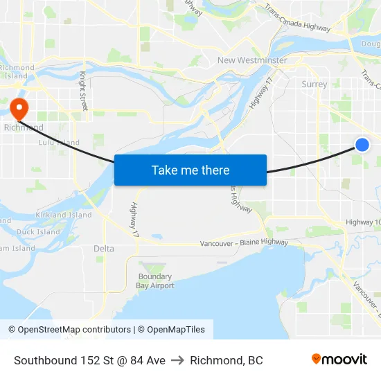 Southbound 152 St @ 84 Ave to Richmond, BC map