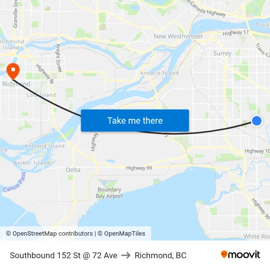 Southbound 152 St @ 72 Ave to Richmond, BC map