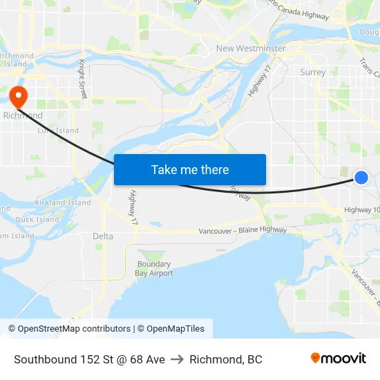 Southbound 152 St @ 68 Ave to Richmond, BC map